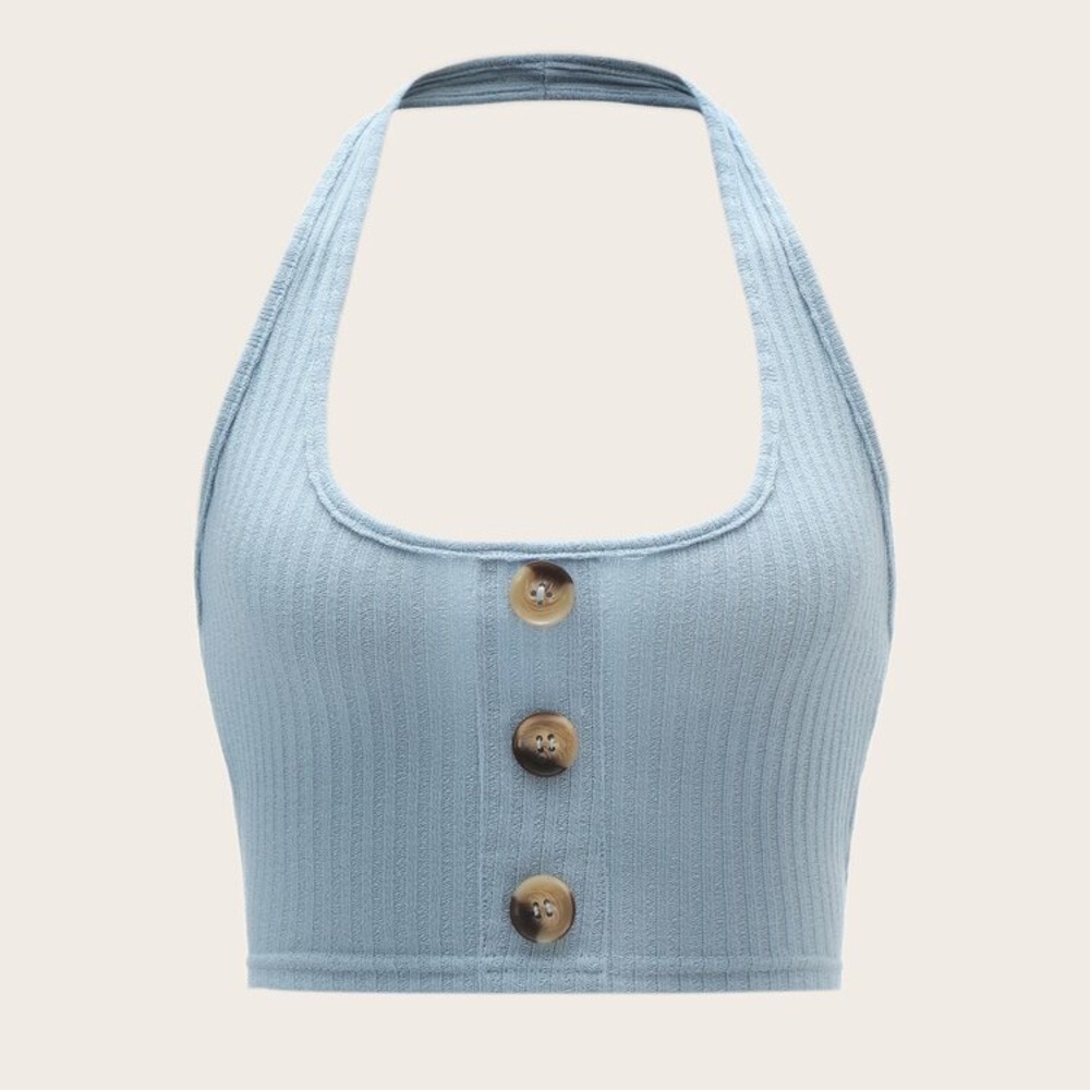 Rib halter tank top front bottons